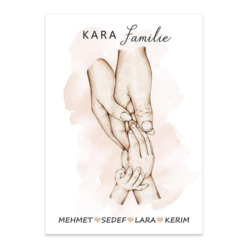 Poster Familie Personalisiert Hände Halten mit Namen als Deko Print ohne Rahmen - justgoodmood