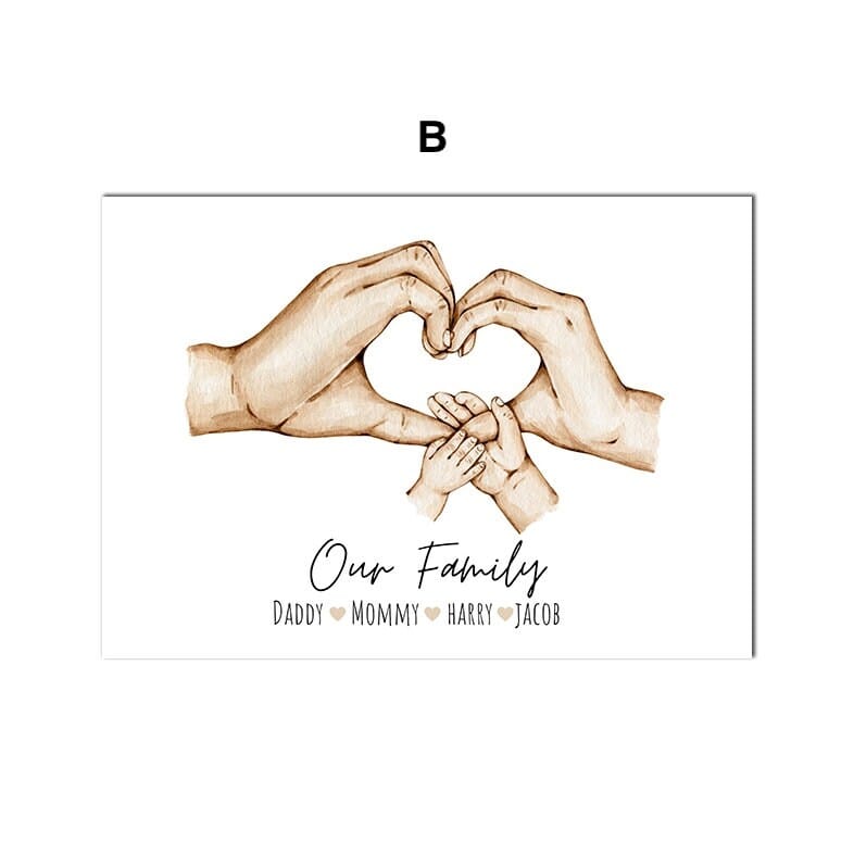 Poster Familie Personalisiert Hände Namen I Herz Zeichen I Verbundenheit I Deko Print ohne Rahmen - justgoodmood