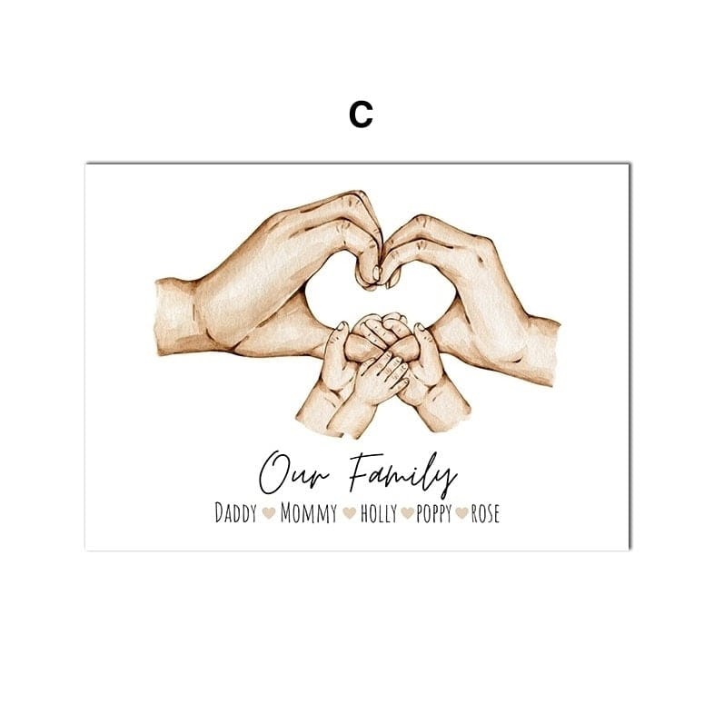Poster Familie Personalisiert Hände Namen I Herz Zeichen I Verbundenheit I Deko Print ohne Rahmen - justgoodmood