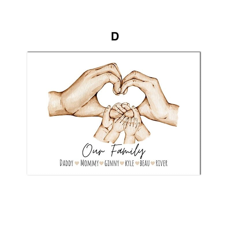 Poster Familie Personalisiert Hände Namen I Herz Zeichen I Verbundenheit I Deko Print ohne Rahmen - justgoodmood