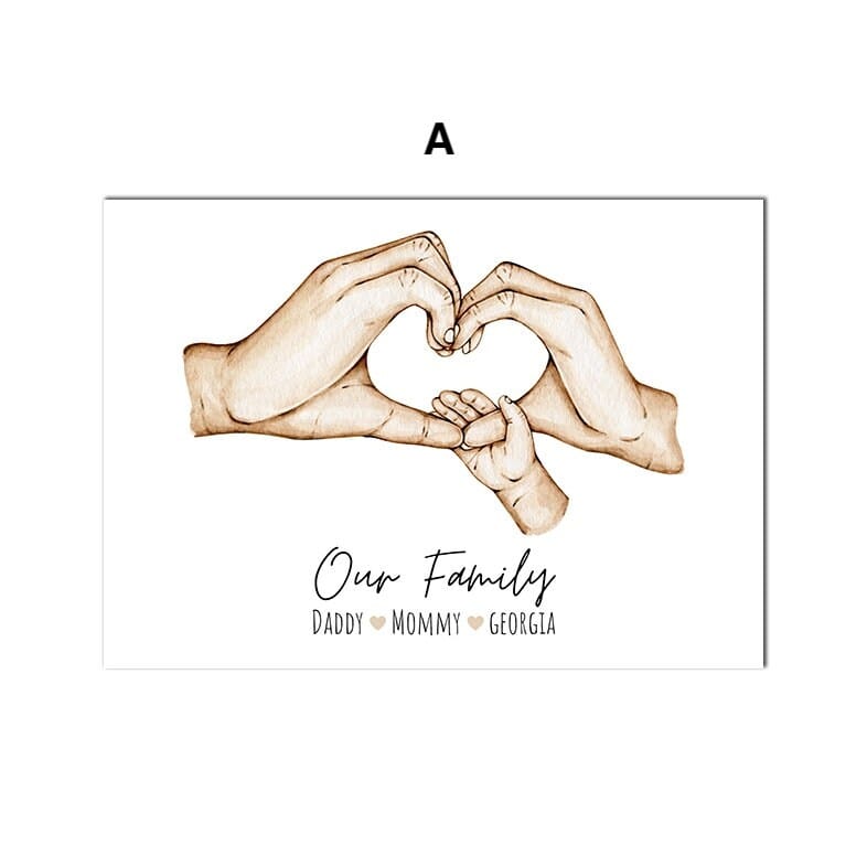 Poster Familie Personalisiert Hände Namen I Herz Zeichen I Verbundenheit I Deko Print ohne Rahmen - justgoodmood