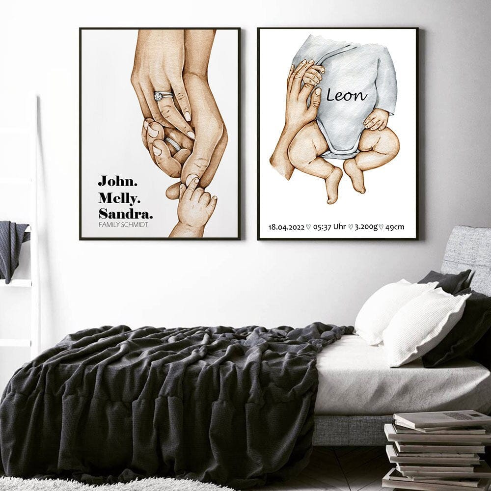 Poster Familie Personalisiert mit Händen Papa Mama Kinder und Baby als Deko Print ohne Rahmen - justgoodmood