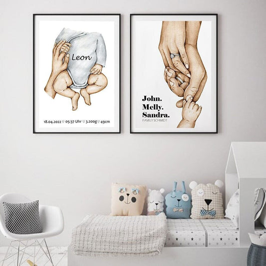 Poster Familie Personalisiert mit Händen Papa Mama Kinder und Baby als Deko Print ohne Rahmen - justgoodmood