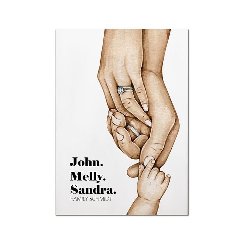 Poster Familie Personalisiert mit Händen Papa Mama Kinder und Baby als Deko Print ohne Rahmen - justgoodmood