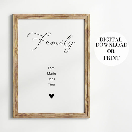 Poster Familie Personalisiert Namen I Familiengeschenk I Wohnzimmer & Schlafzimmer Bilder I Wand Deko I Kunstdruck I ohne Rahmen - justgoodmood