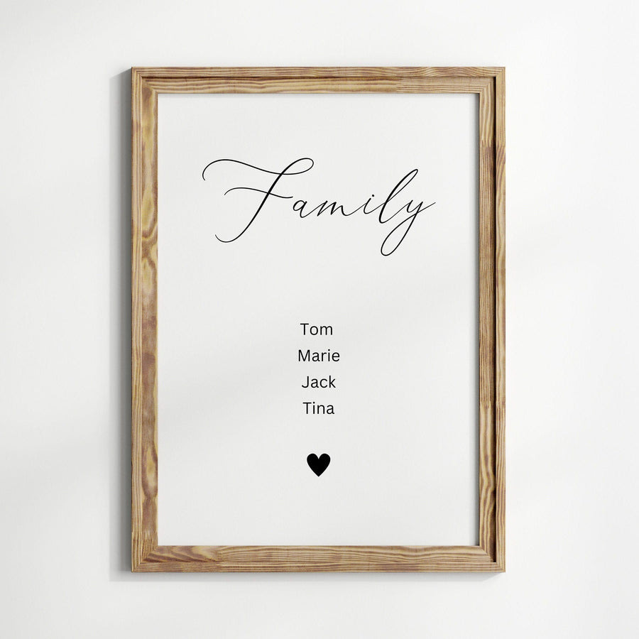 Poster Familie Personalisiert Namen I Familiengeschenk I Wohnzimmer & Schlafzimmer Bilder I Wand Deko I Kunstdruck I ohne Rahmen - justgoodmood