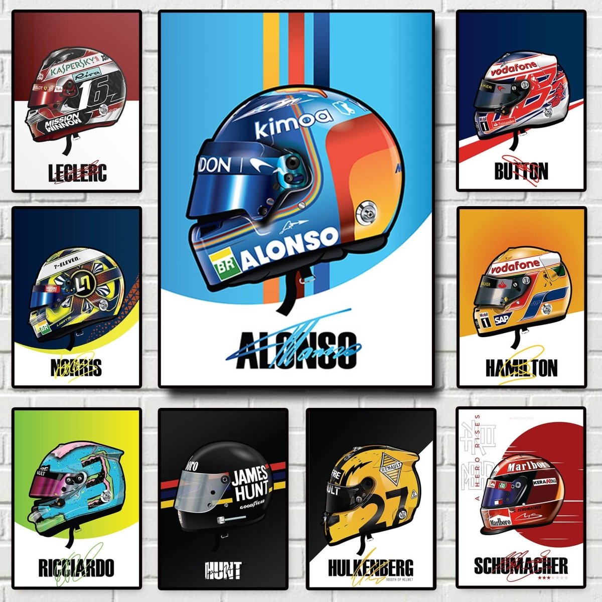 Poster Formel 1 Helm Rennfahrer Name Unterschrift I Deko Print ohne Rahmen - justgoodmood