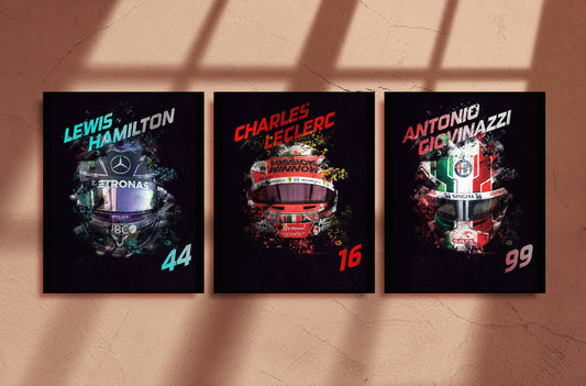 Poster Formel 1 Helme Rennfahrer Fahrernummer I Deko Print ohne Rahmen - justgoodmood