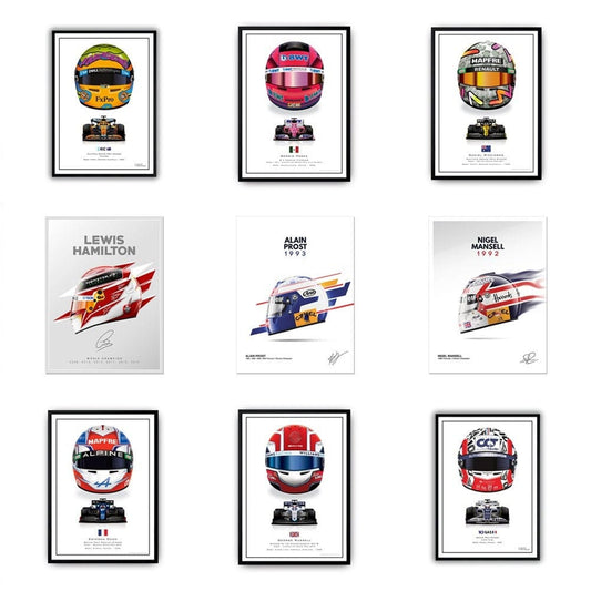 Poster Formel 1 Helme Rennfahrer Unterschriften I Deko Print ohne Rahmen - justgoodmood