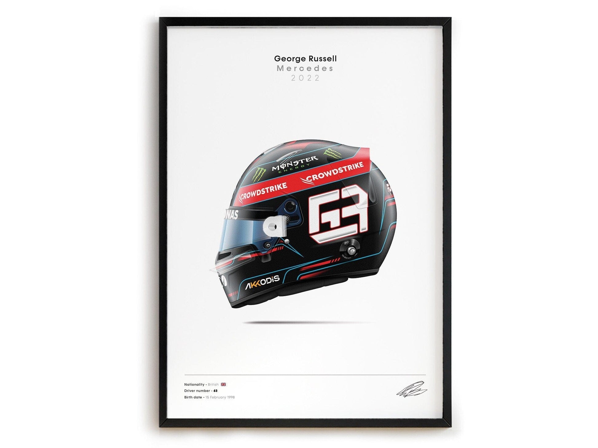 Poster Formel 1 Rennwagen Helm Rennfahrer Name Unterschrift I Deko Print ohne Rahmen - justgoodmood