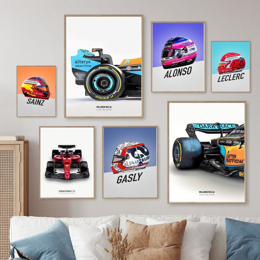 Poster Formel 1 Rennwagen Helm Rennfahrername I Deko Print ohne Rahmen - justgoodmood