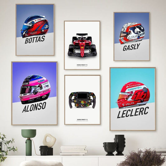 Poster Formel 1 Rennwagen Helm Rennfahrername I Deko Print ohne Rahmen - justgoodmood