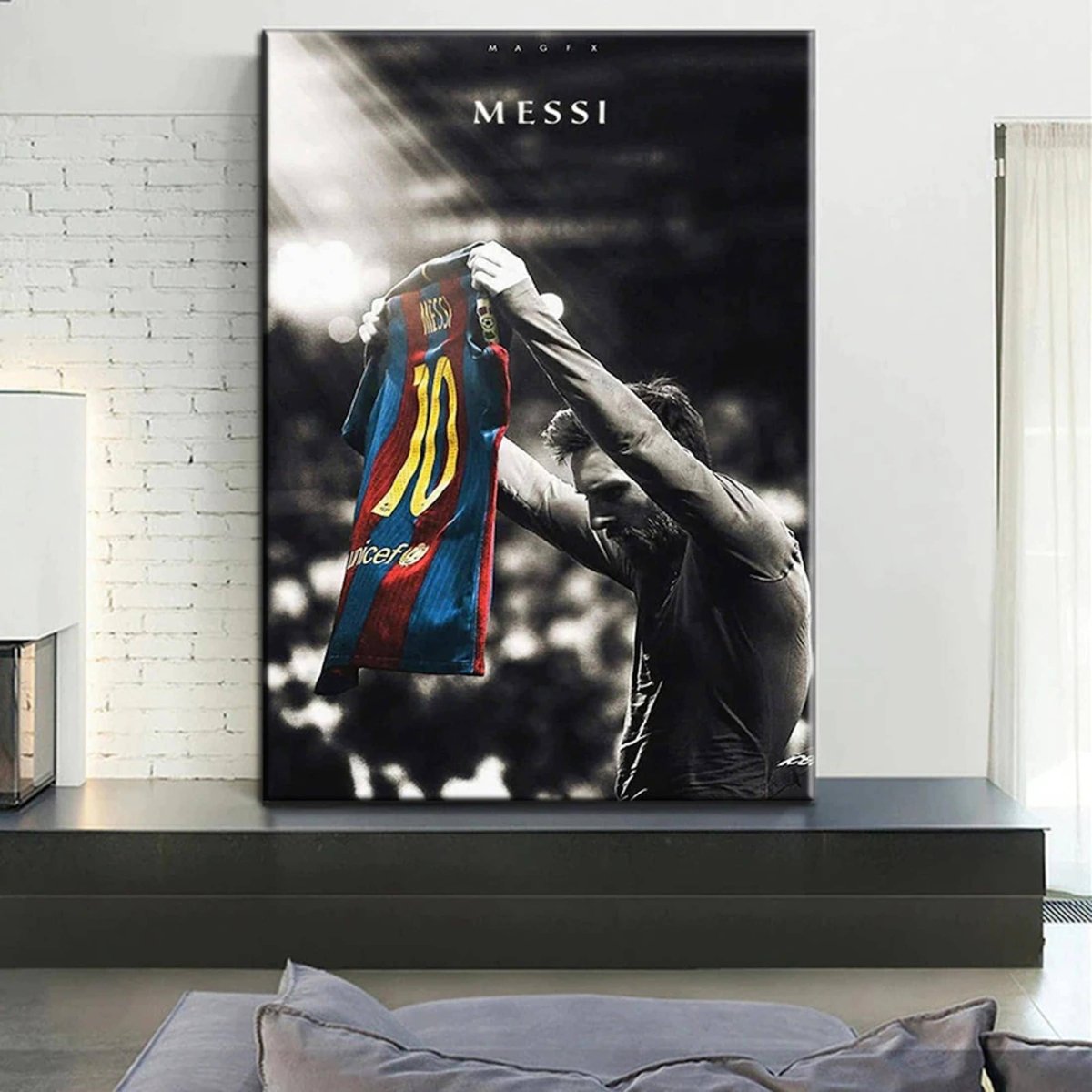 Poster Fußball Lionel Messi Nummer 10 bei Fc Barcelona als Deko Print ohne Rahmen - justgoodmood