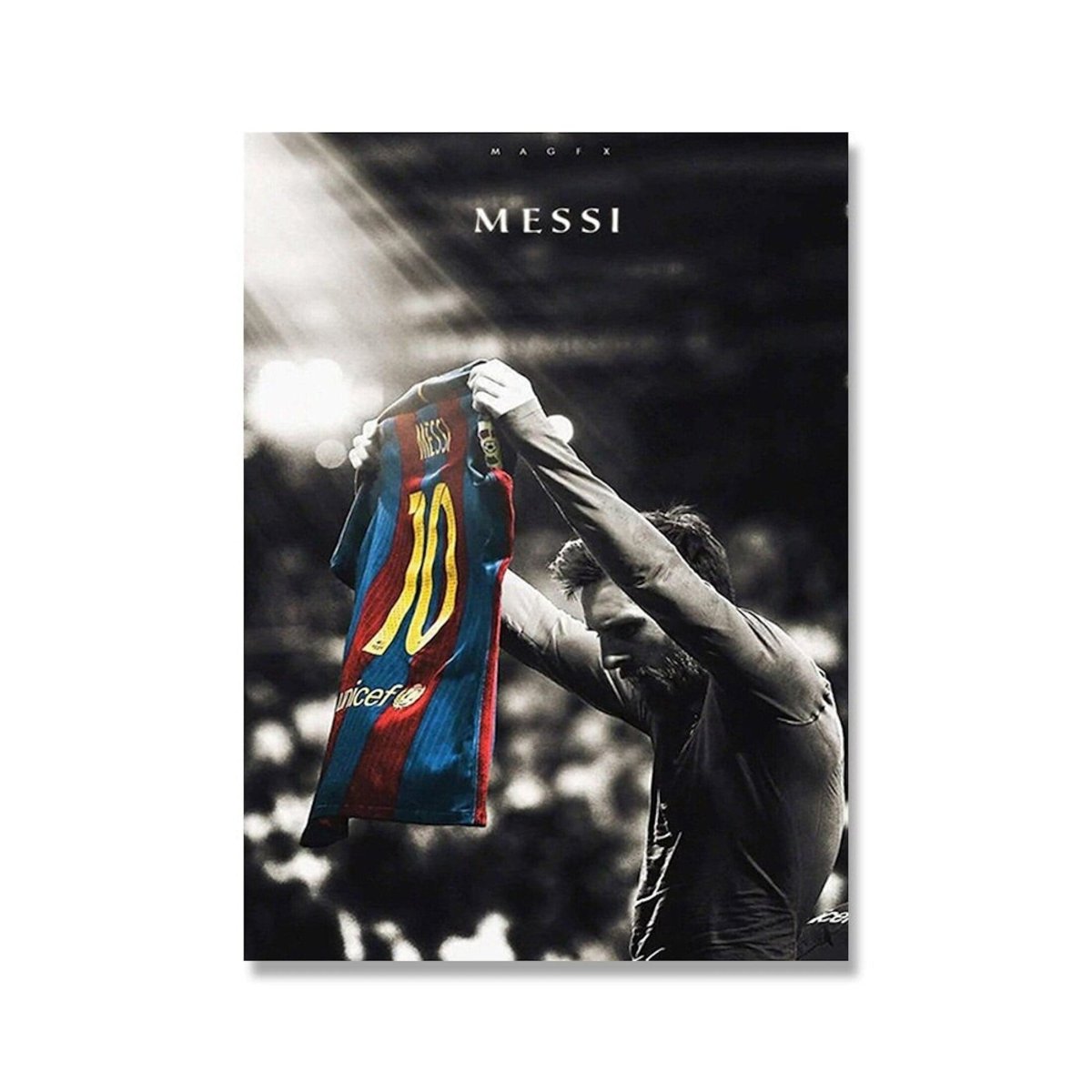 Poster Fußball Lionel Messi Nummer 10 bei Fc Barcelona als Deko Print ohne Rahmen - justgoodmood