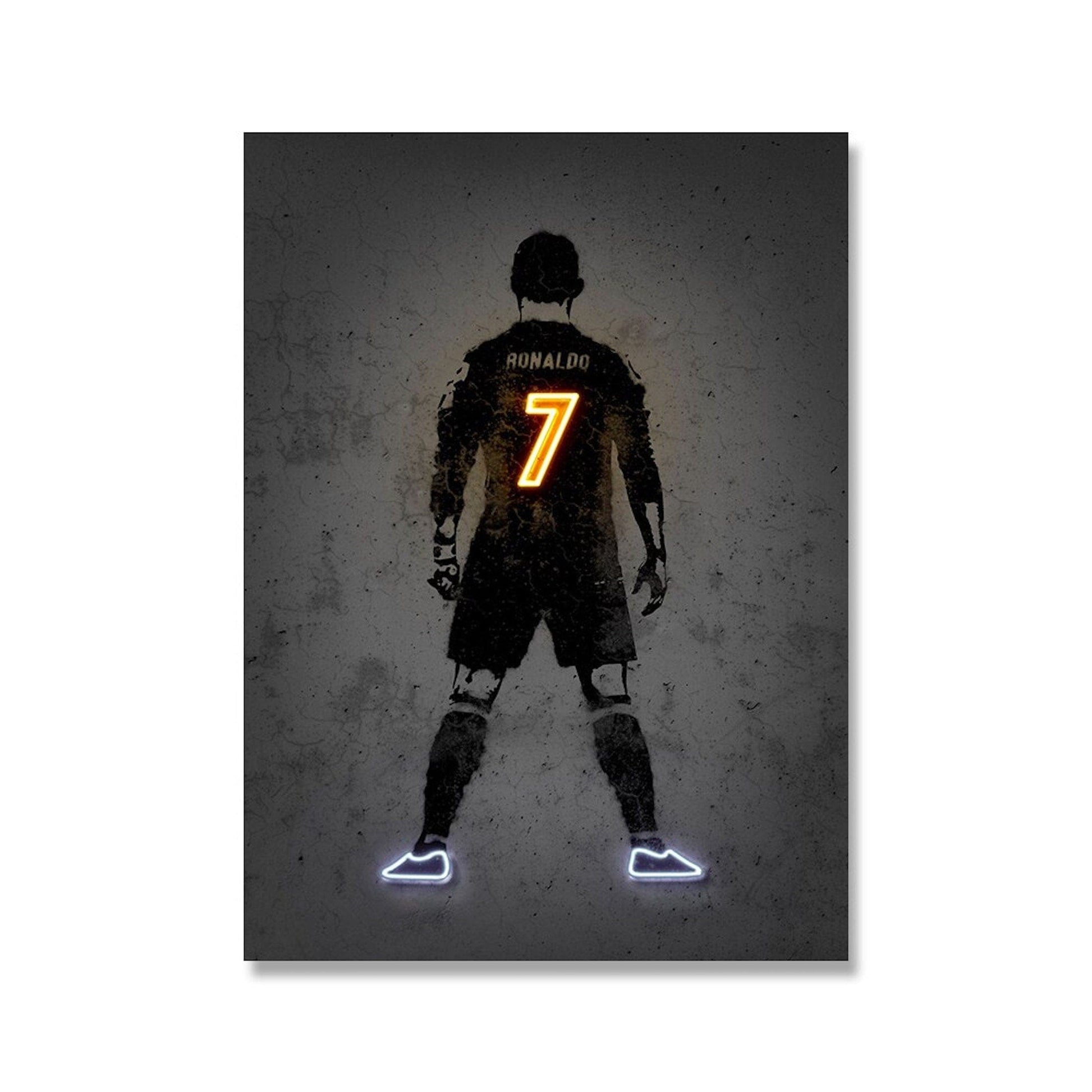 Poster Fußball Lionel Messi Nummer 10 Christiano Ronaldo 7 und Neymar Jr. 10 mit Neon Leucht Trikotnummer als Deko Print ohne Rahmen - justgoodmood