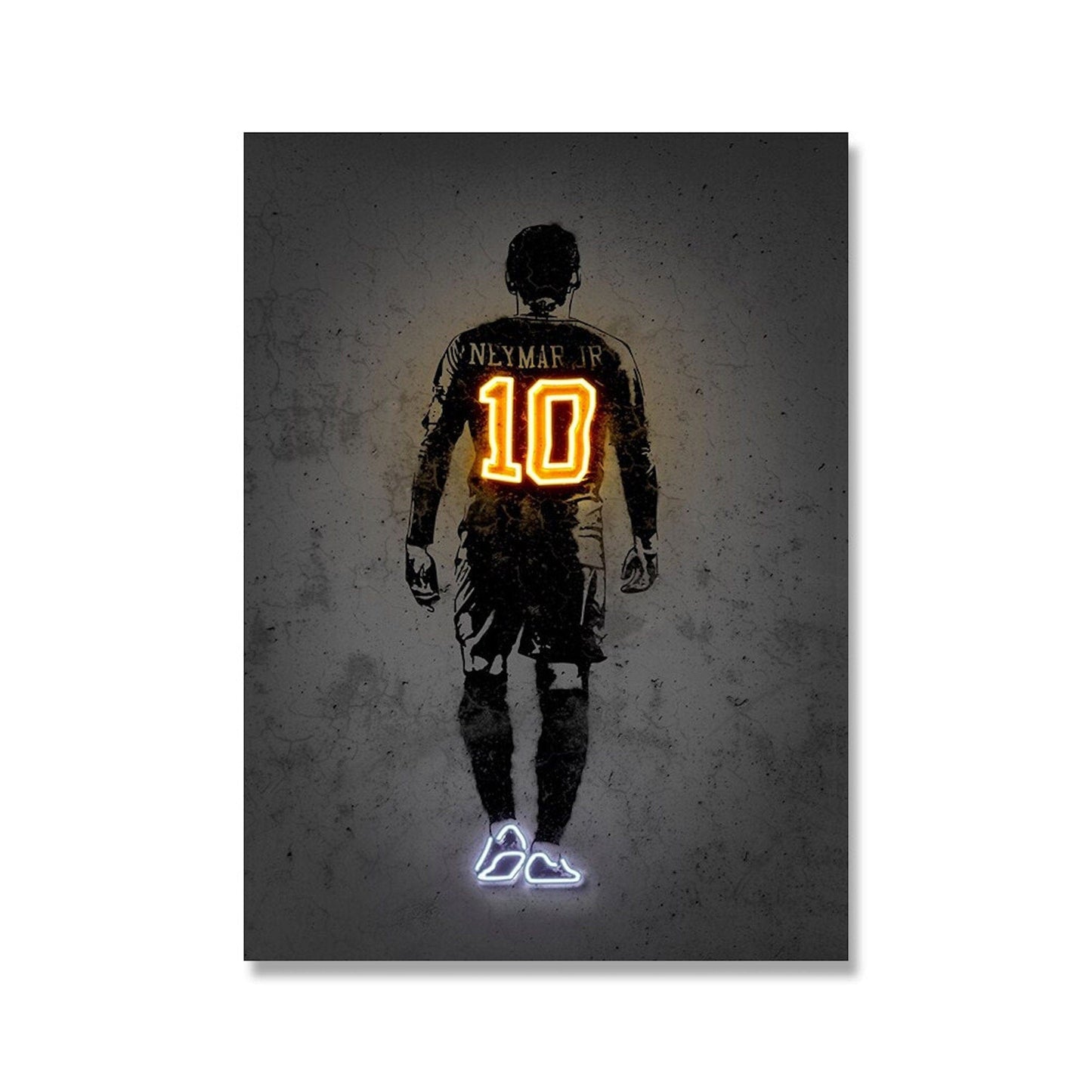 Poster Fußball Lionel Messi Nummer 10 Christiano Ronaldo 7 und Neymar Jr. 10 mit Neon Leucht Trikotnummer als Deko Print ohne Rahmen - justgoodmood