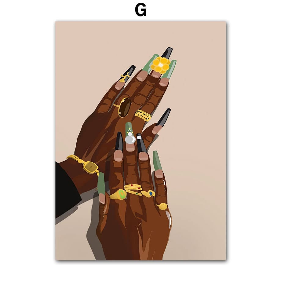 Poster Hip Hop Schmuck Mode | Schwarz Mädchen I Bilder Wohnzimmer | Wandbilder Schlafzimmer | Deko Print ohne Rahmen | Bilder Set Kunstdruck - justgoodmood