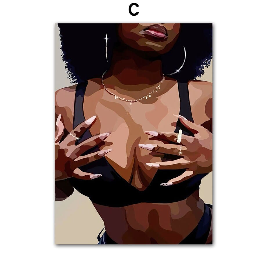 Poster Hip Hop Schmuck Mode | Schwarz Mädchen I Bilder Wohnzimmer | Wandbilder Schlafzimmer | Deko Print ohne Rahmen | Bilder Set Kunstdruck - justgoodmood