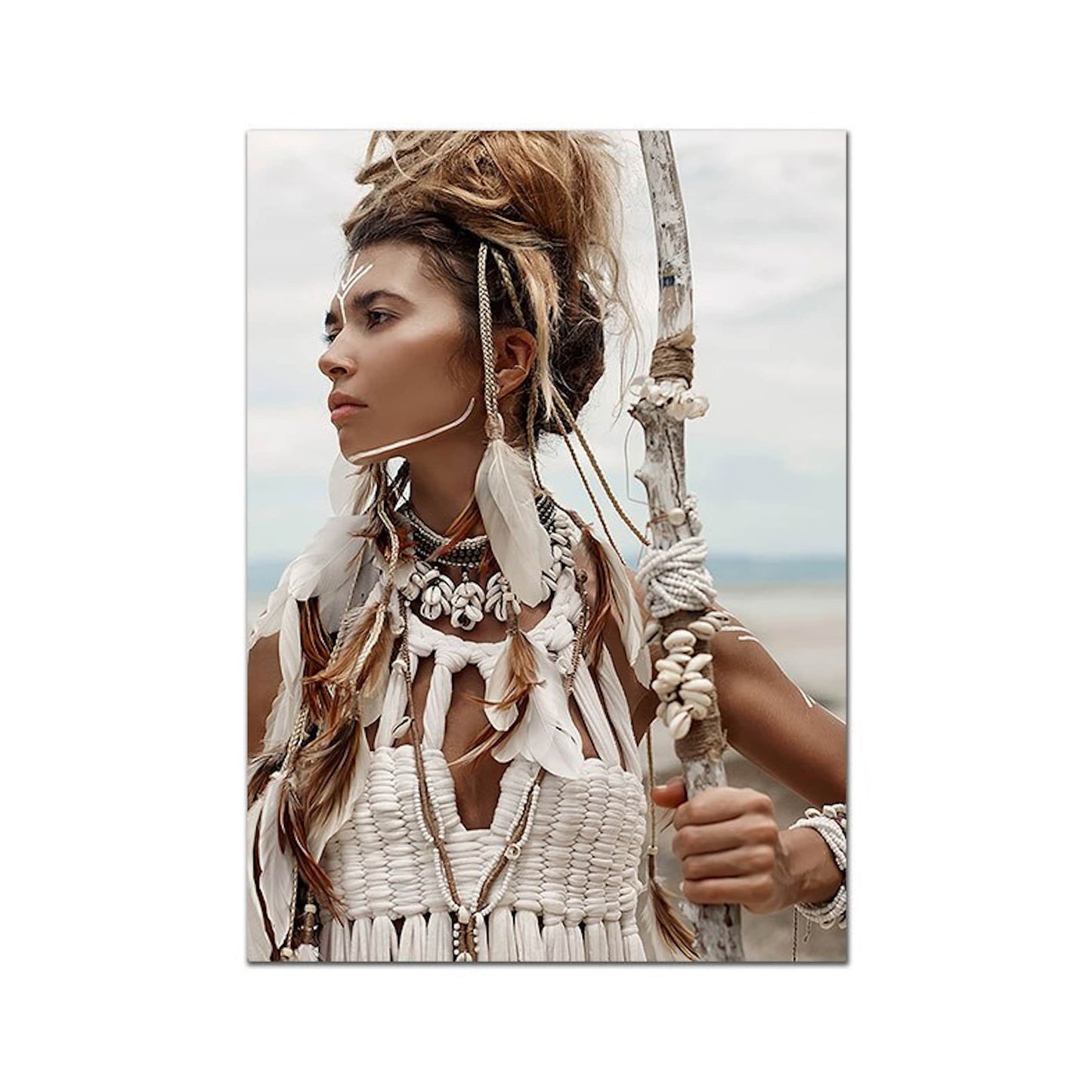 Poster Indianerin Wüste Blätter Trocken Blumen | Bilder Wohnzimmer | Wandbilder Schlafzimmer | Deko Print ohne Rahmen | Bilder Set - justgoodmood