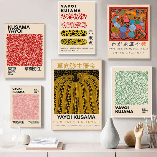 Poster Japan Yayoi Kusama Kürbis Netzform | Bilder Wohnzimmer | Wandbilder Schlafzimmer | Deko Print ohne Rahmen | Bilder Set Kunstdruck - justgoodmood
