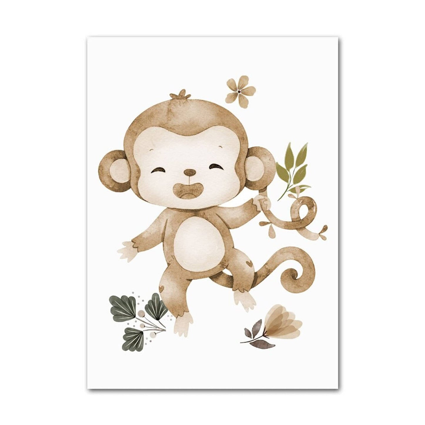 Poster Kinder süße Tiere im Boho Stil Nilpferd Elefant Löwe Regenbogen Sonne und Mond als Deko Print ohne Rahmen - justgoodmood