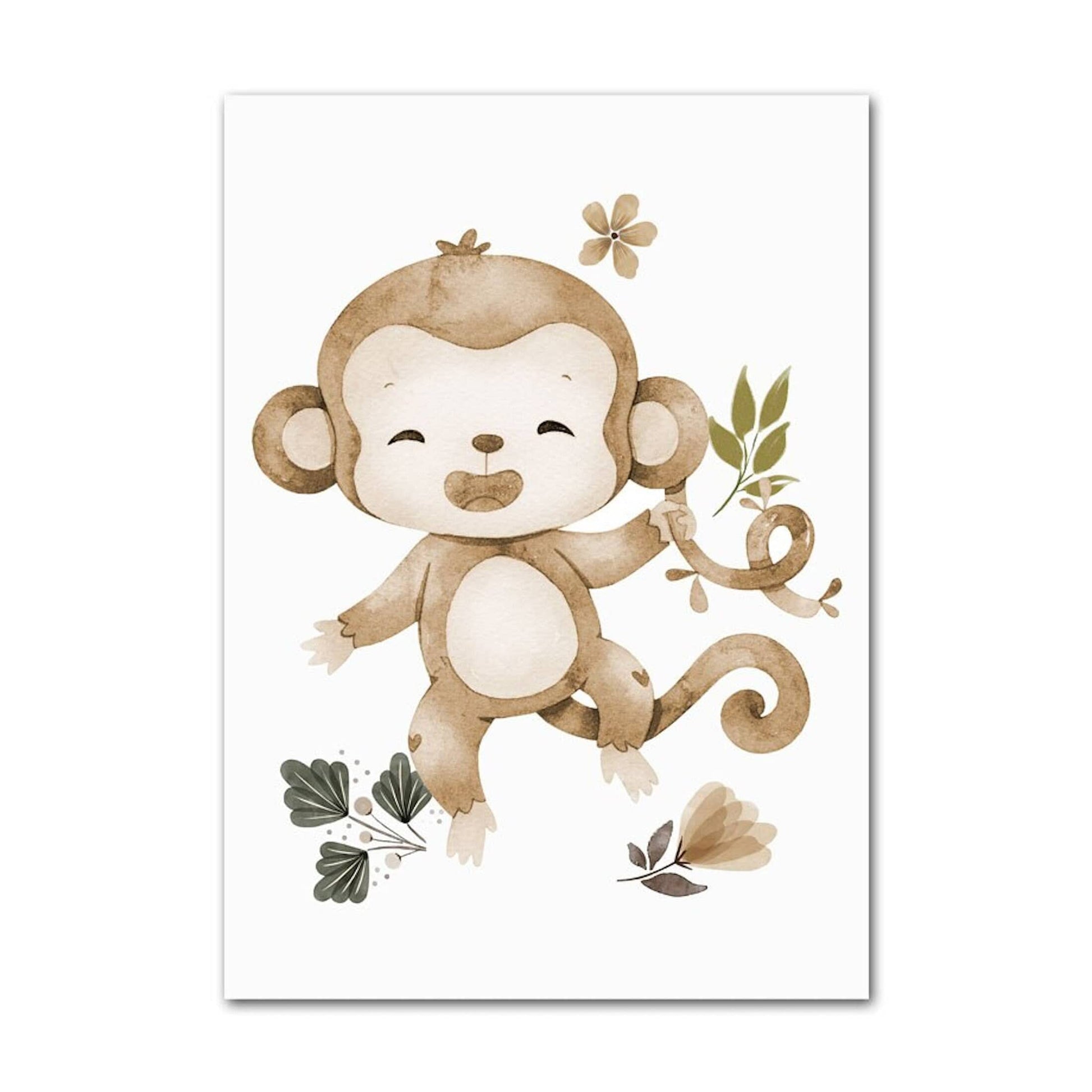 Poster Kinder süße Tiere im Boho Stil Nilpferd Elefant Löwe Regenbogen Sonne und Mond als Deko Print ohne Rahmen - justgoodmood
