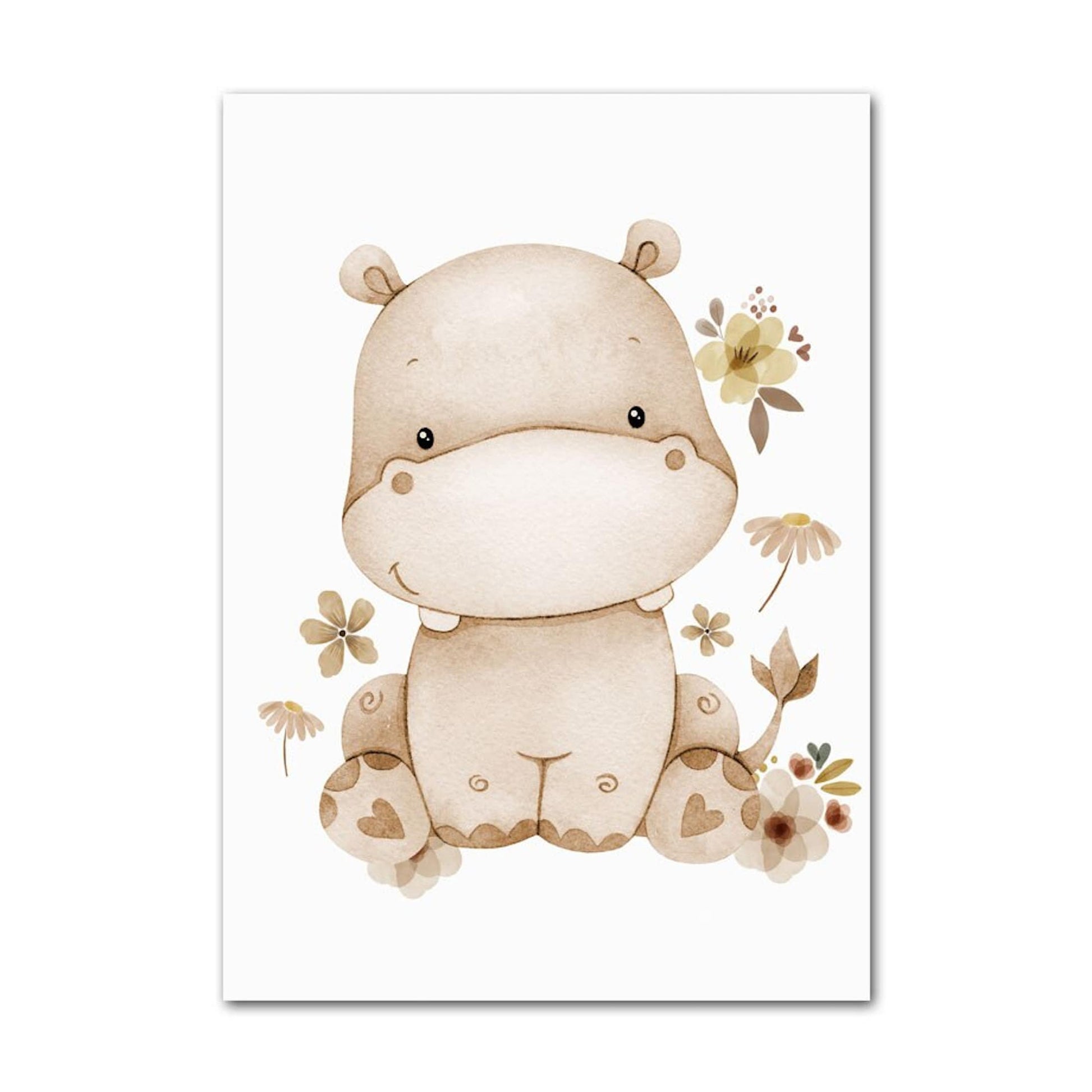 Poster Kinder süße Tiere im Boho Stil Nilpferd Elefant Löwe Regenbogen Sonne und Mond als Deko Print ohne Rahmen - justgoodmood