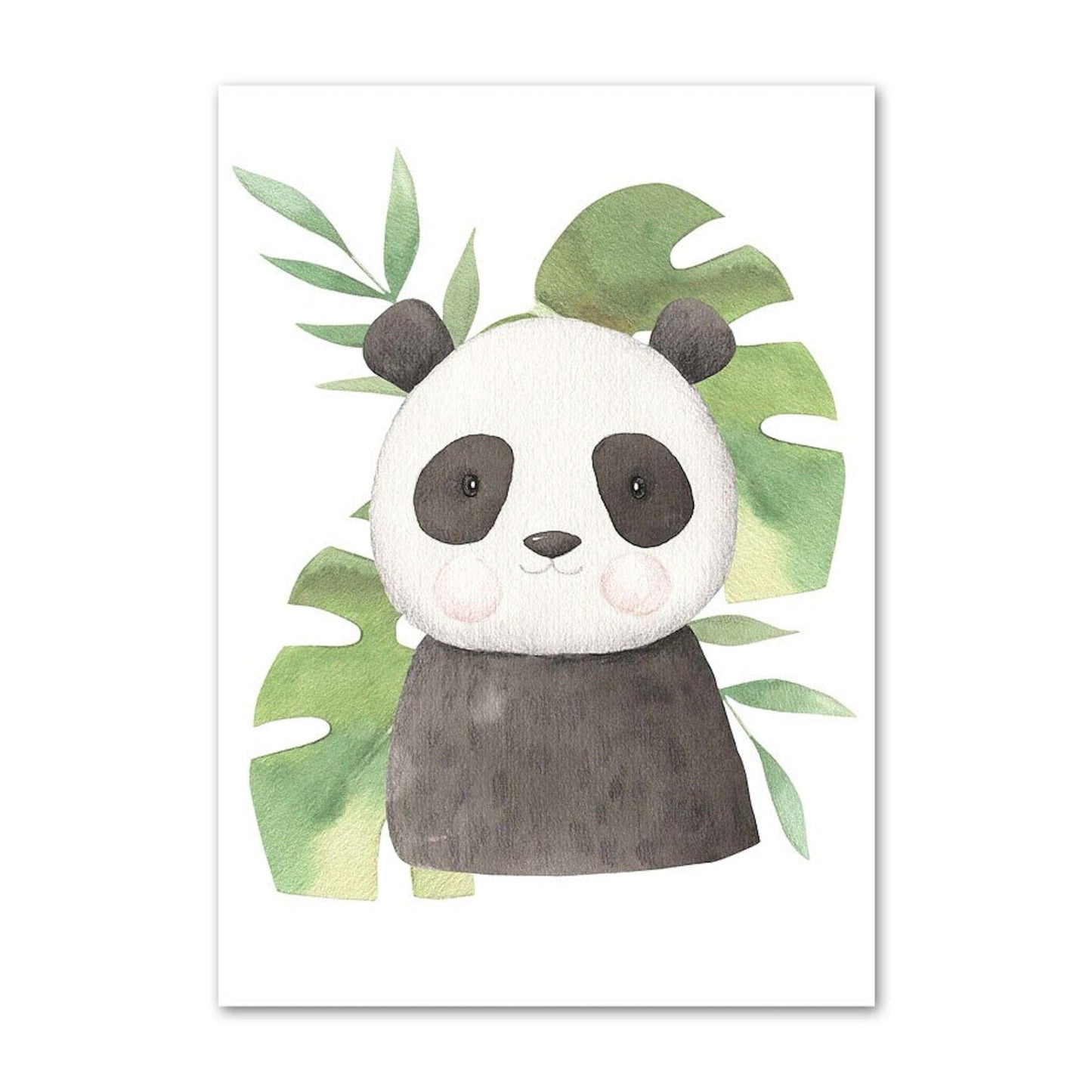 Poster Kinder süße Tiere mit Grünem Blatt Pandabär Giraffe Elefant Löwe Zebra Affe und Tiger als Deko Print ohne Rahmen - justgoodmood
