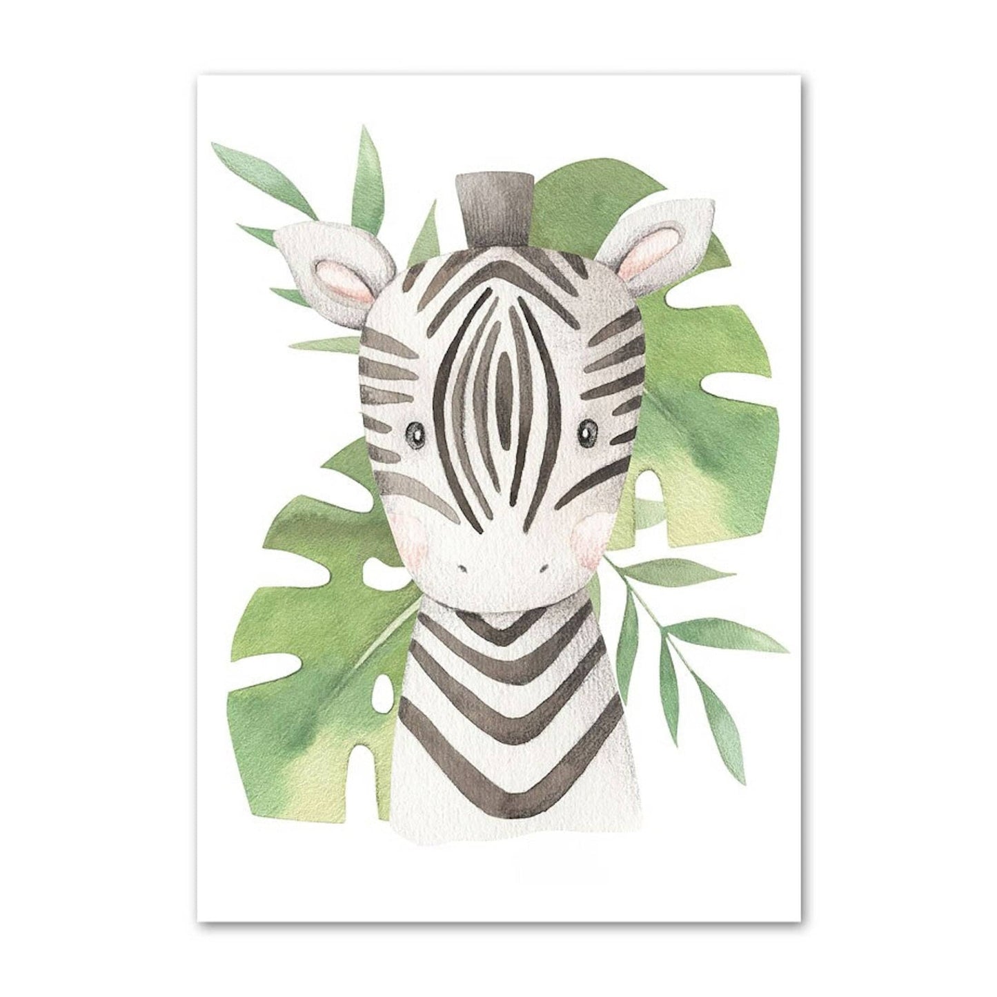 Poster Kinder süße Tiere mit Grünem Blatt Pandabär Giraffe Elefant Löwe Zebra Affe und Tiger als Deko Print ohne Rahmen - justgoodmood