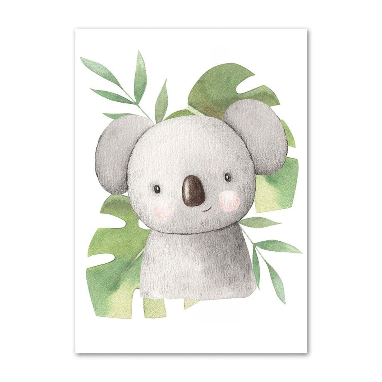 Poster Kinder süße Tiere mit Grünem Blatt Pandabär Giraffe Elefant Löwe Zebra Affe und Tiger als Deko Print ohne Rahmen - justgoodmood