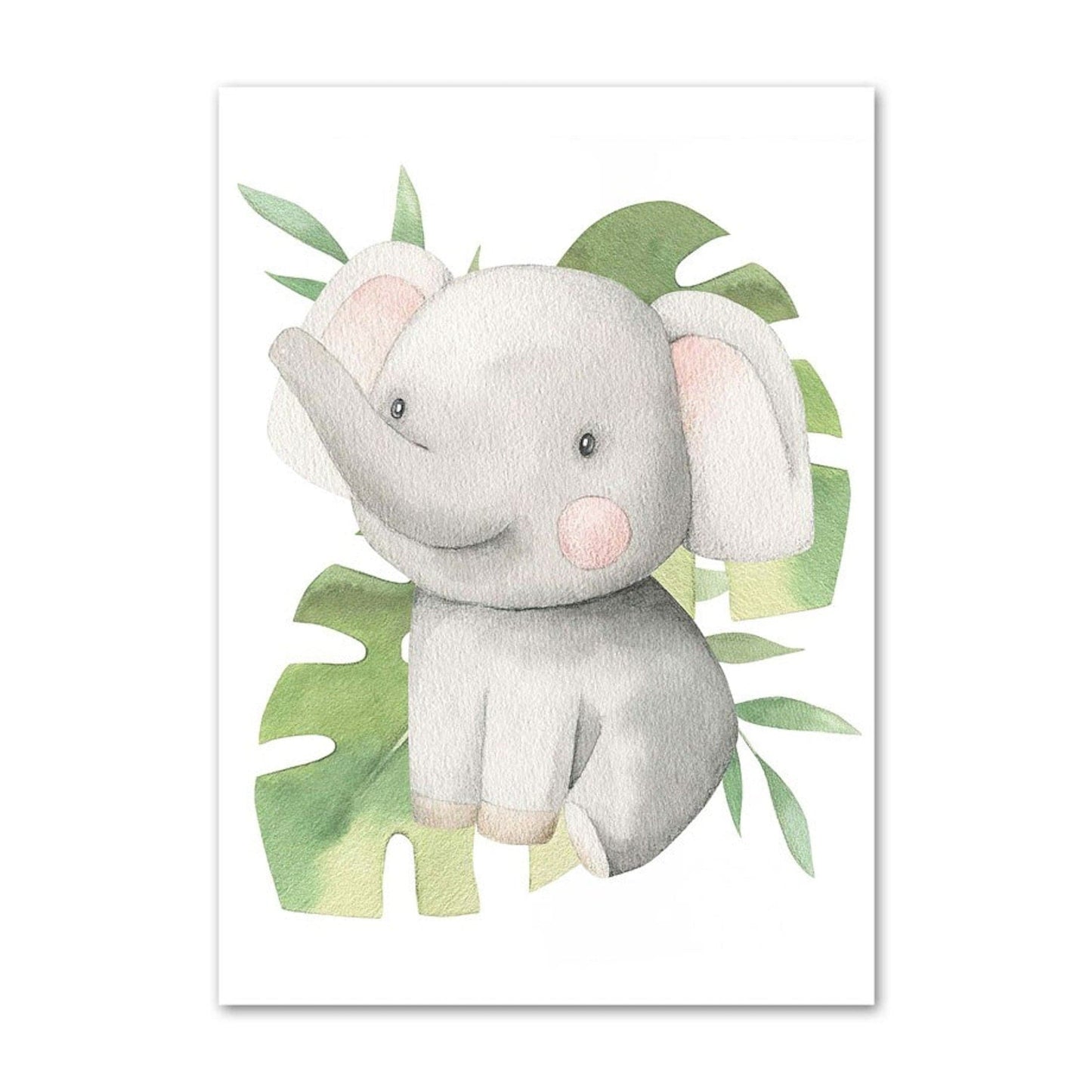 Poster Kinder süße Tiere mit Grünem Blatt Pandabär Giraffe Elefant Löwe Zebra Affe und Tiger als Deko Print ohne Rahmen - justgoodmood