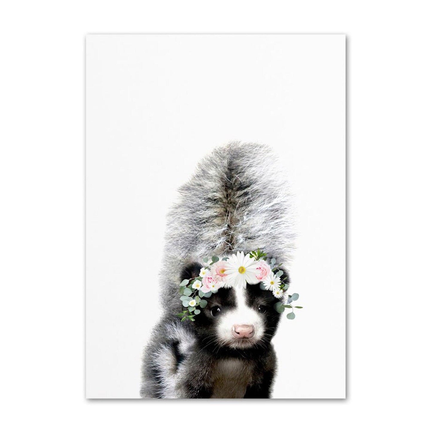 Poster Kinder Tiere mit Blumenkranz Schaaf Eichhörnchen und Eule als Deko Print ohne Rahmen - justgoodmood