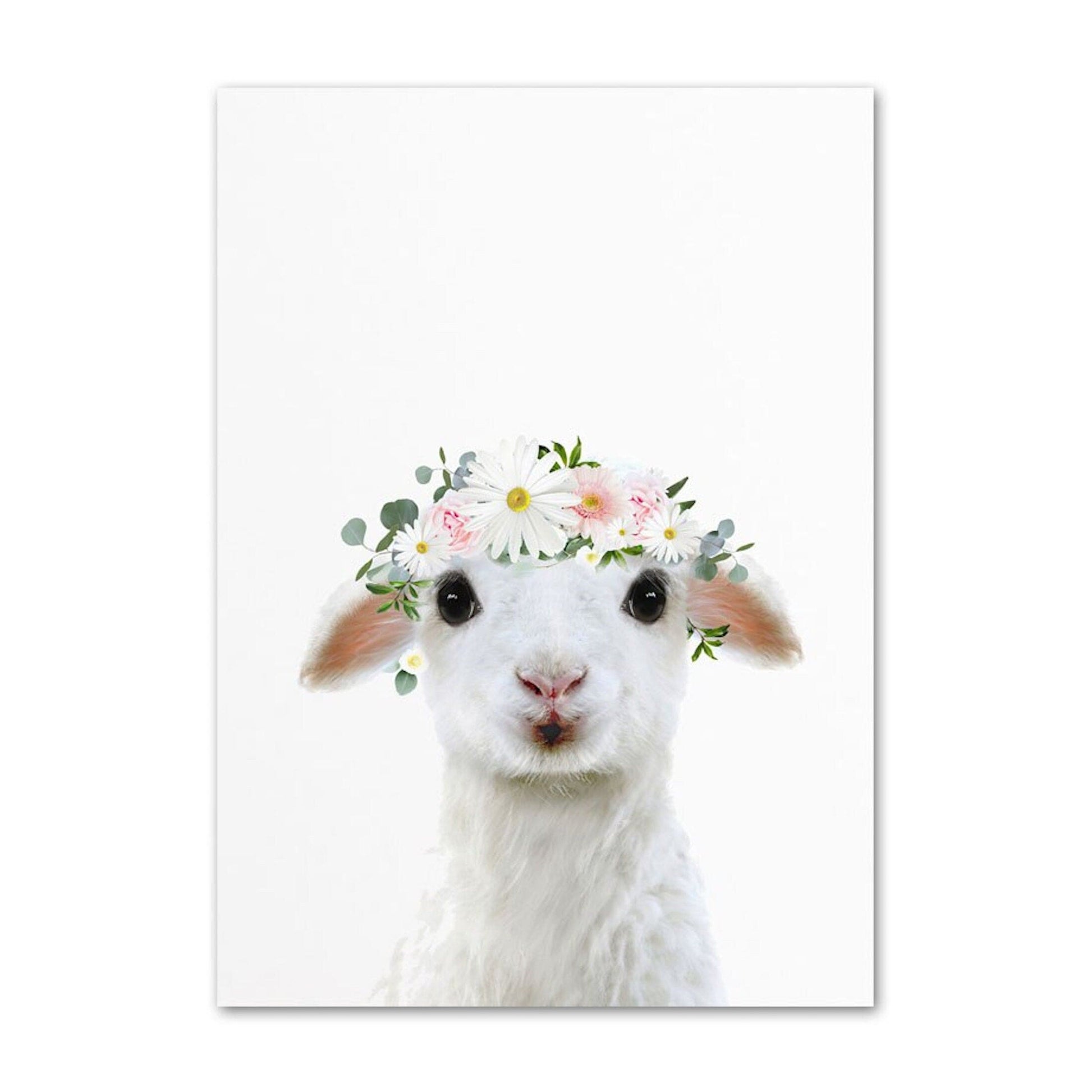 Poster Kinder Tiere mit Blumenkranz Schaaf Eichhörnchen und Eule als Deko Print ohne Rahmen - justgoodmood