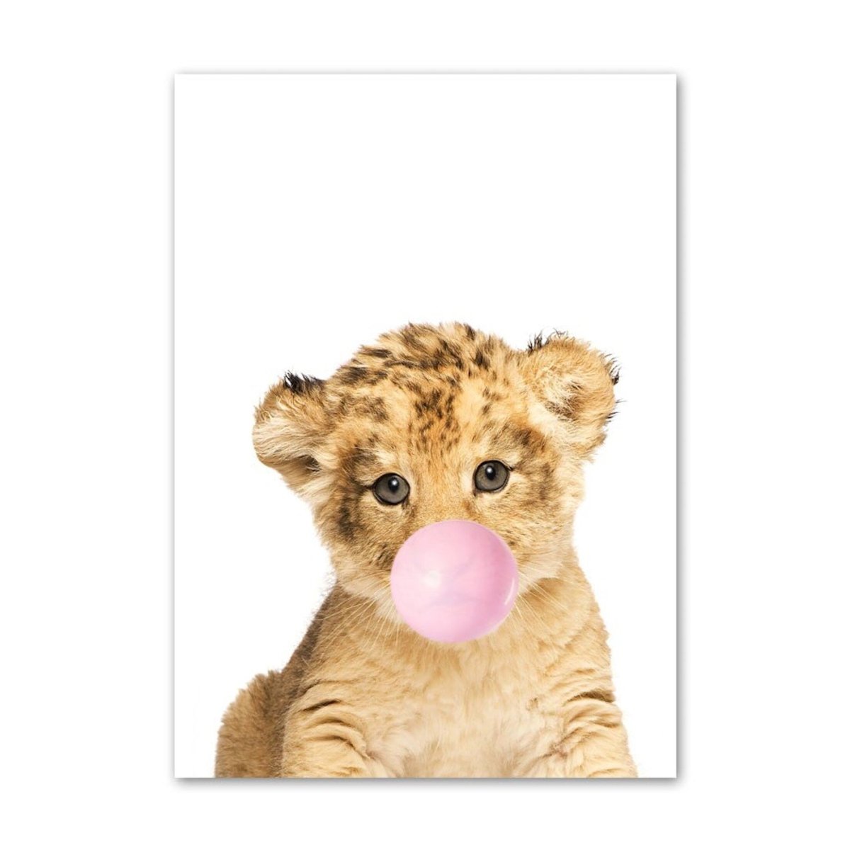 Poster Kinder Tiere mit rosa Kaugummi Giraffe Hase Igel Fuchs und Zebra als Deko Print ohne Rahmen - justgoodmood