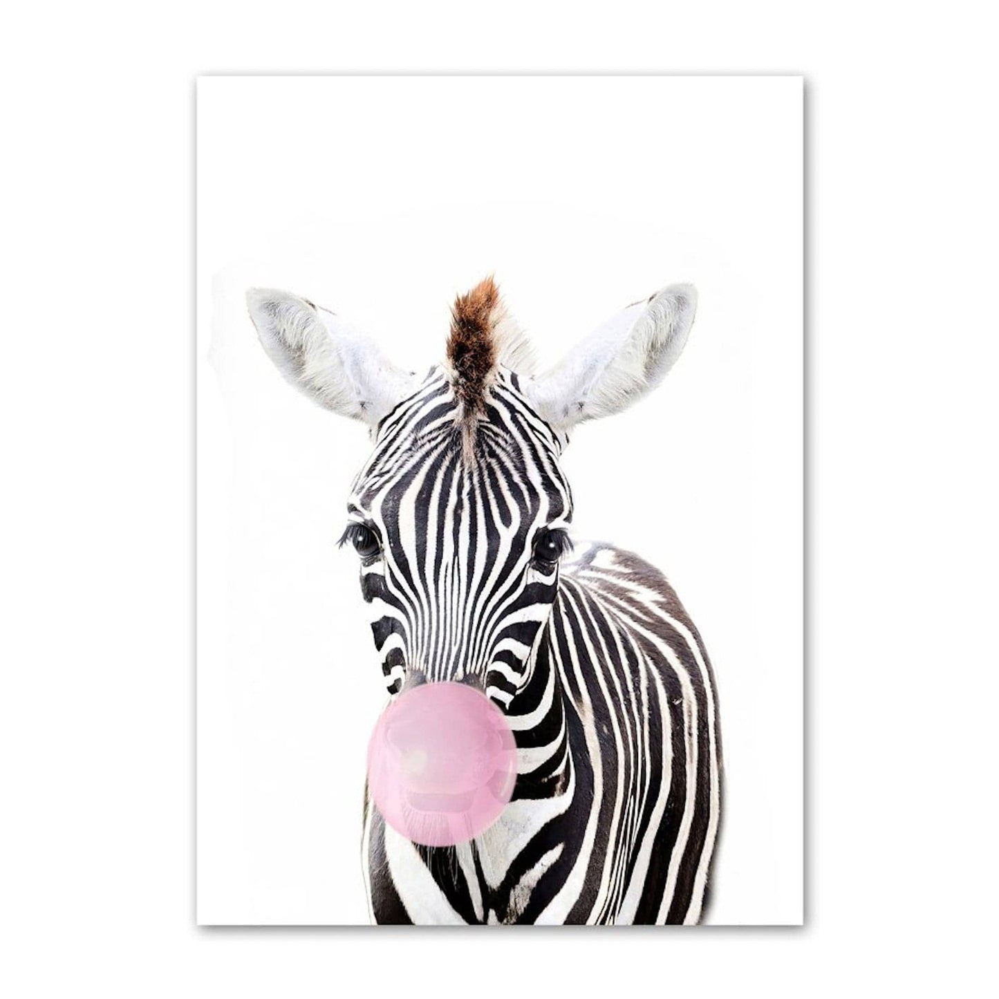 Poster Kinder Tiere mit rosa Kaugummi Giraffe Hase Igel Fuchs und Zebra als Deko Print ohne Rahmen - justgoodmood