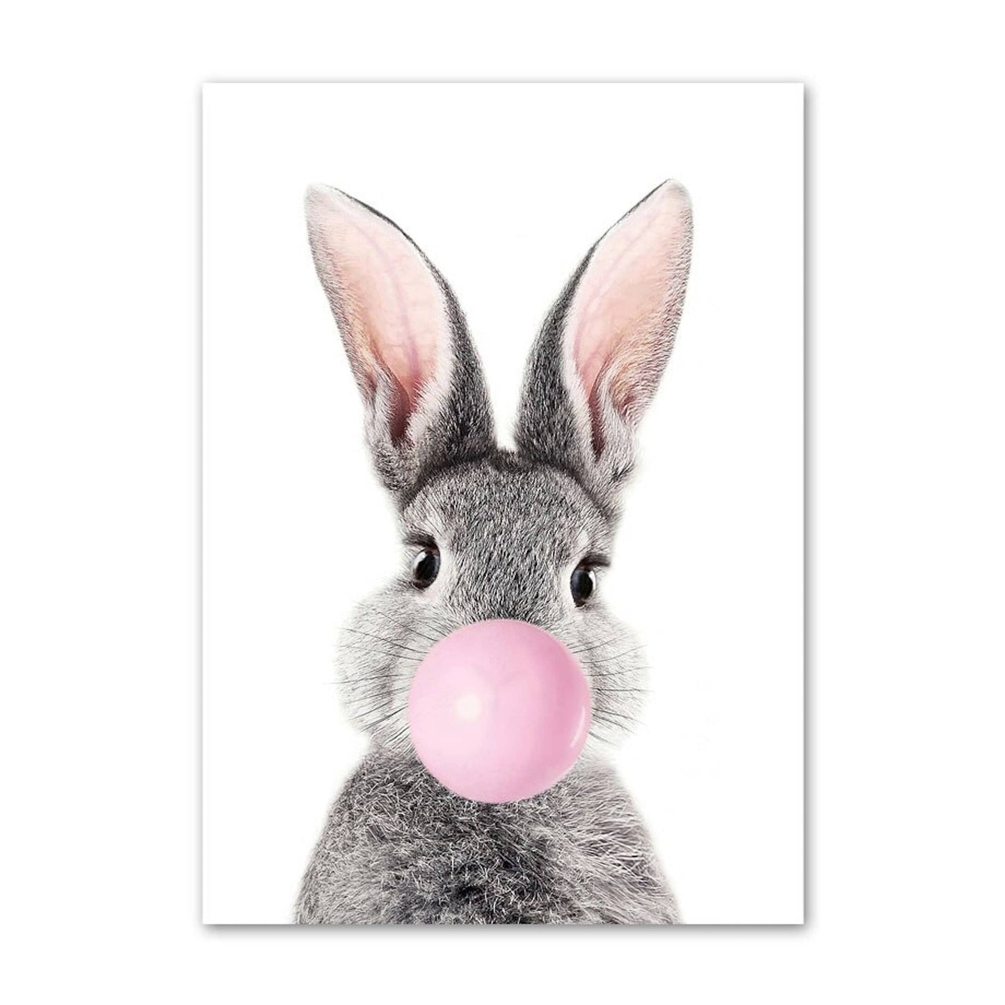 Poster Kinder Tiere mit rosa Kaugummi Giraffe Hase Igel Fuchs und Zebra als Deko Print ohne Rahmen - justgoodmood