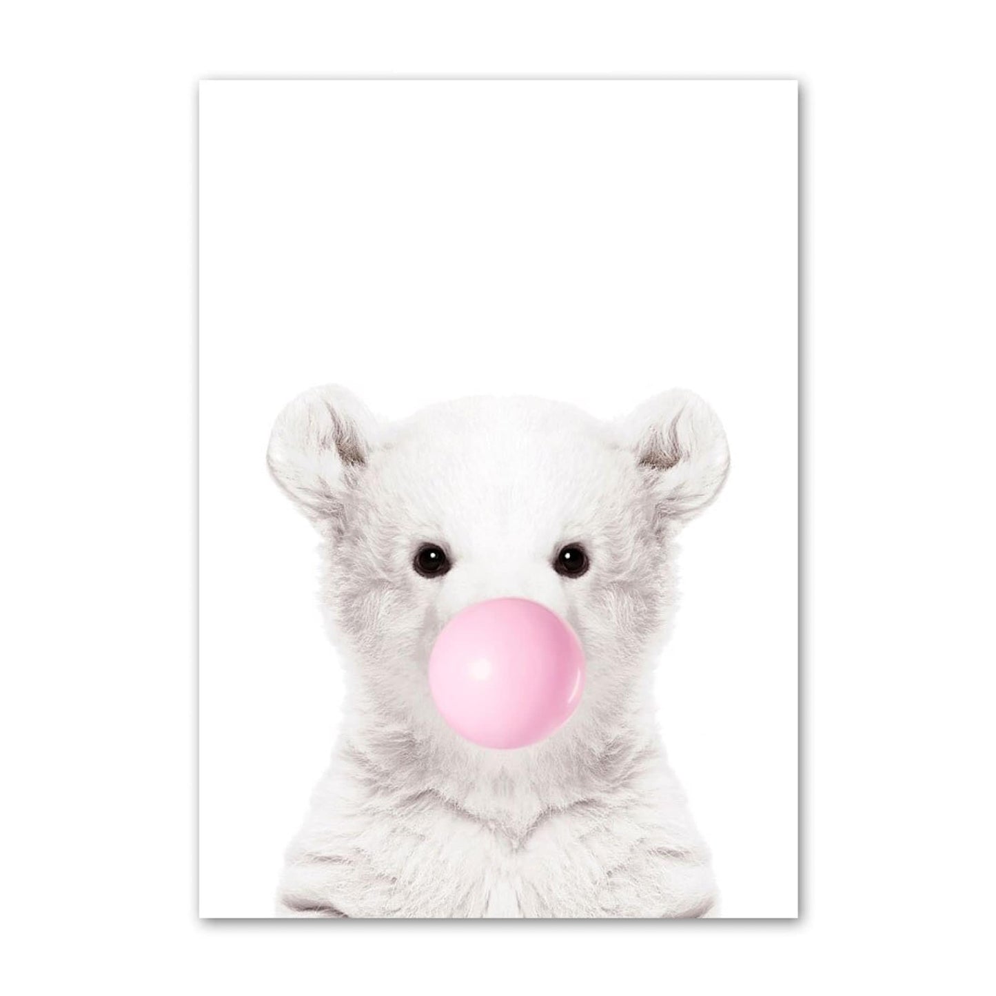Poster Kinder Tiere mit rosa Kaugummi Giraffe Hase Igel Fuchs und Zebra als Deko Print ohne Rahmen - justgoodmood