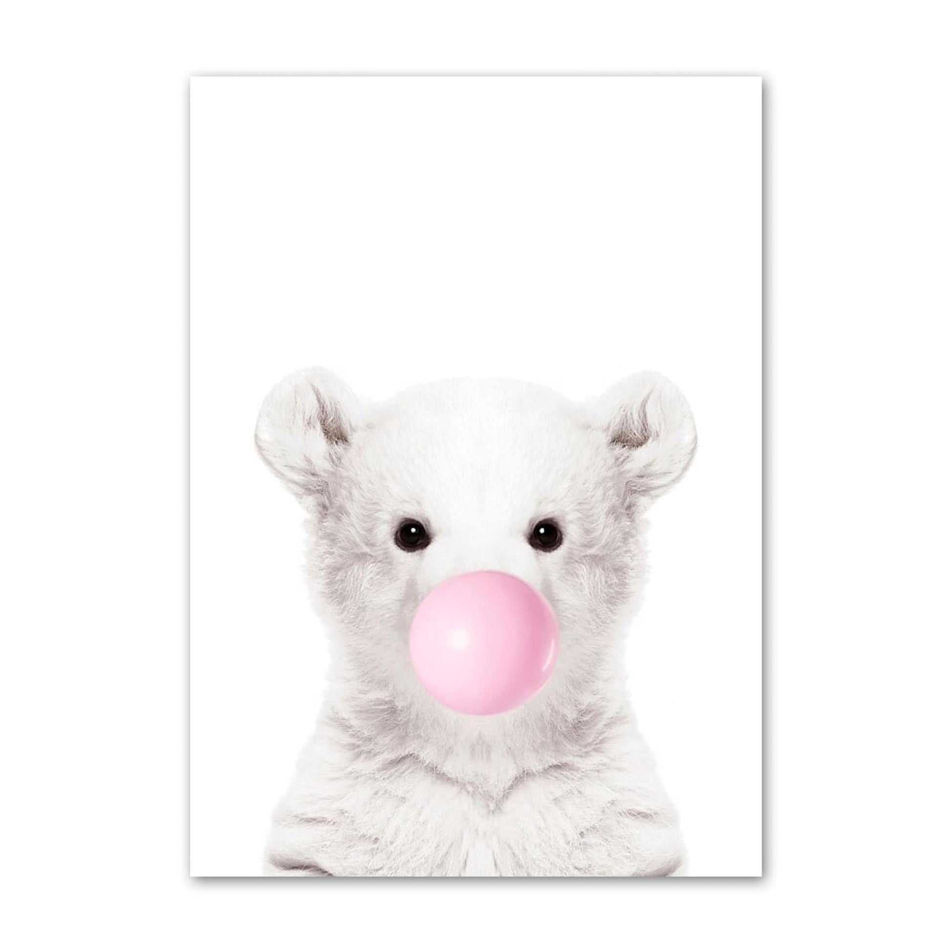 Poster Kinder Tiere mit rosa Kaugummi Giraffe Hase Igel Fuchs und Zebra als Deko Print ohne Rahmen - justgoodmood