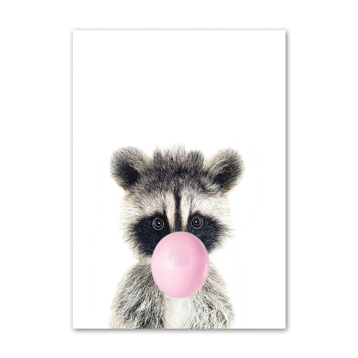 Poster Kinder Tiere mit rosa Kaugummi Giraffe Hase Igel Fuchs und Zebra als Deko Print ohne Rahmen - justgoodmood