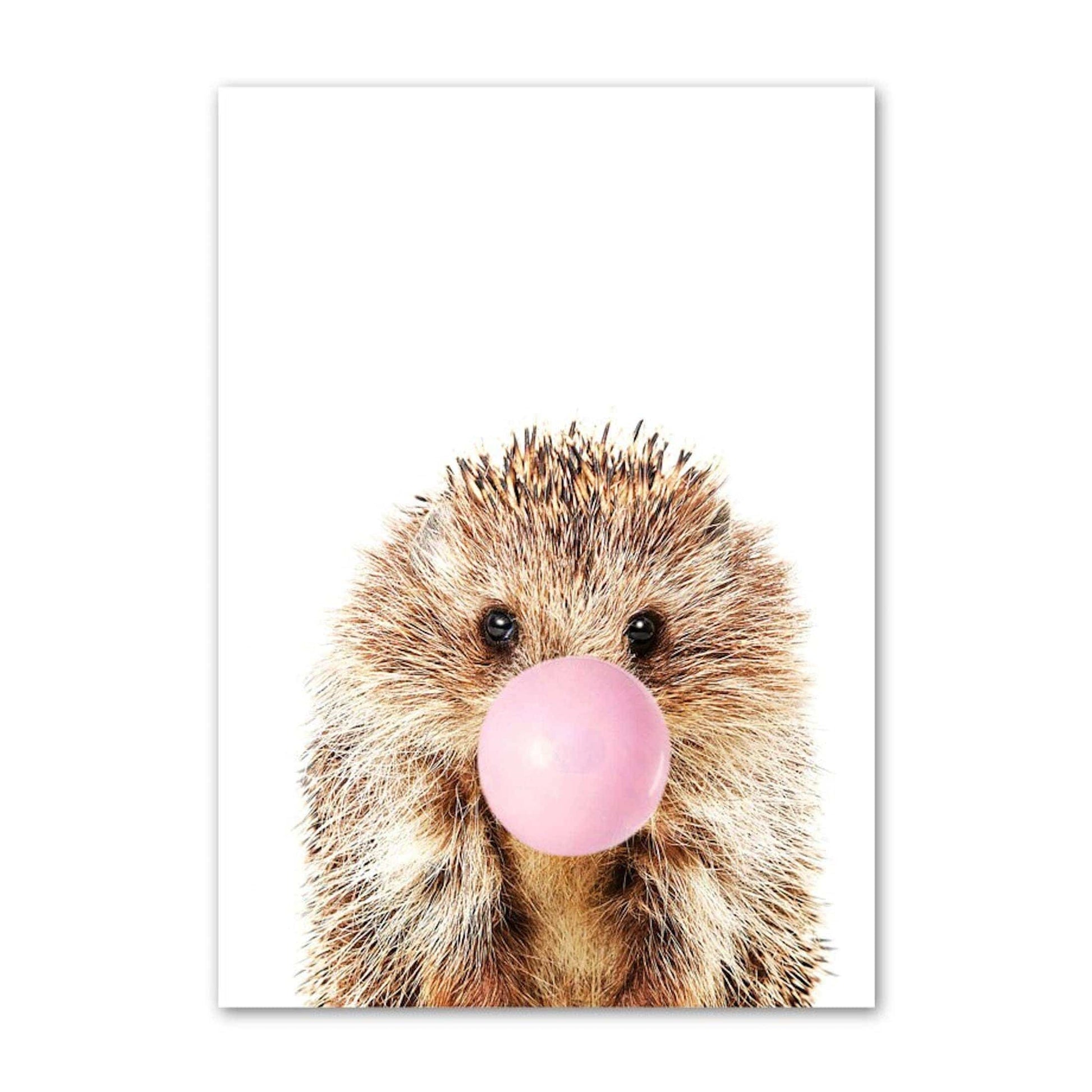 Poster Kinder Tiere mit rosa Kaugummi Giraffe Hase Igel Fuchs und Zebra als Deko Print ohne Rahmen - justgoodmood