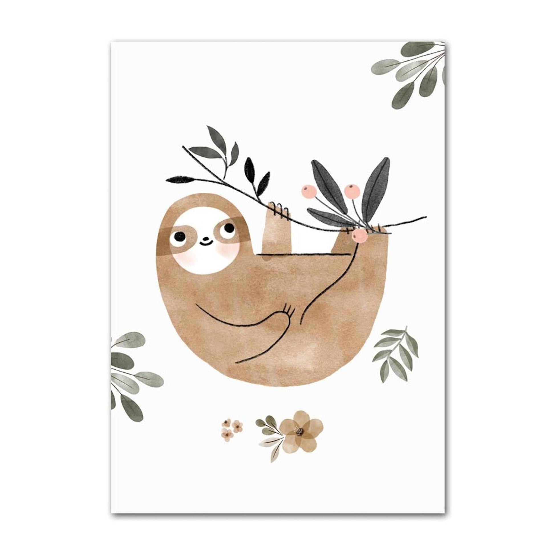 Poster Kinder Tiere Reh Eichhörnchen Fuchs Faultier und Schmetterlinge im Boho Stil als Deko Print ohne Rahmen - justgoodmood