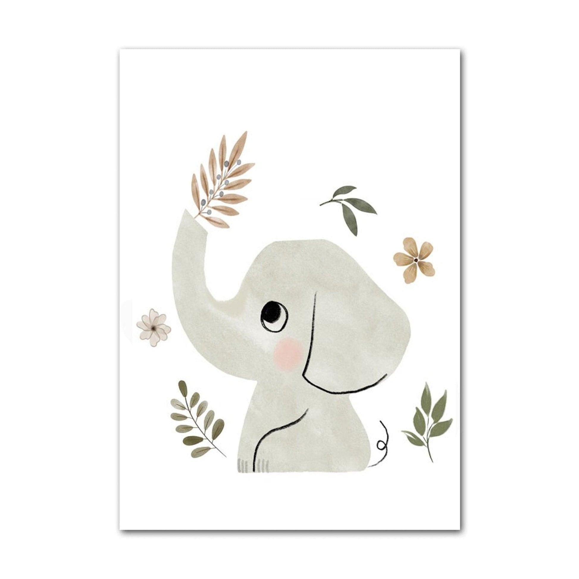 Poster Kinder Tiere Vogel Fuchs Elefant Giraffe Haselnuss Zweig Eichhörnchen als Deko Print ohne Rahmen - justgoodmood