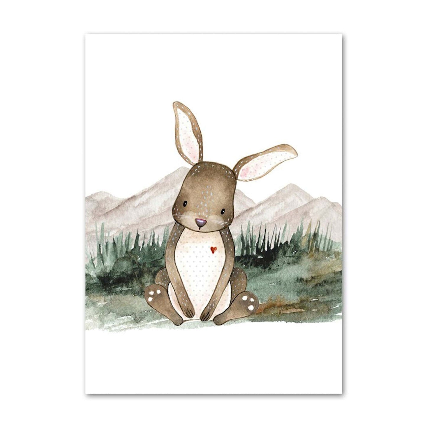 Poster Kinder Wald Tiere Fuchs Waschbär Reh Eule Fuchs Braunbär und Berge als Deko Print ohne Rahmen - justgoodmood