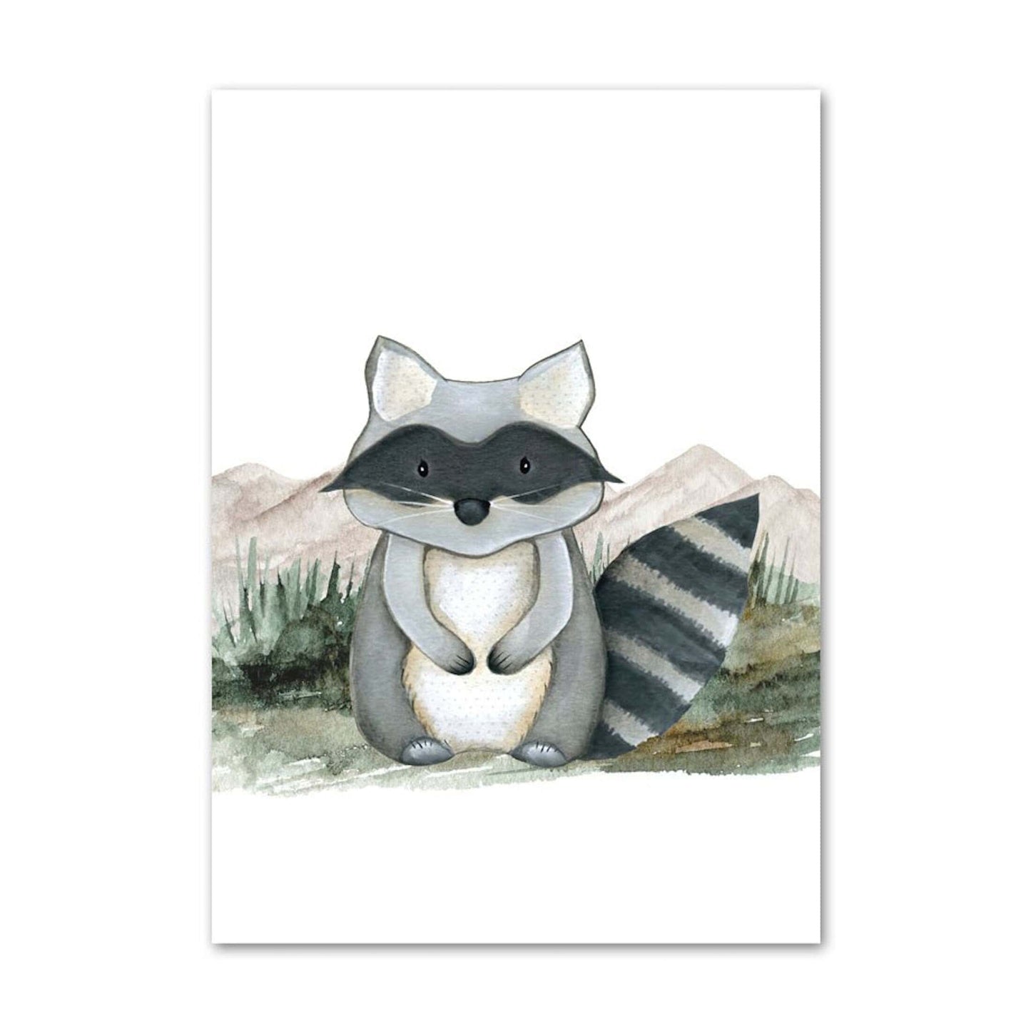 Poster Kinder Wald Tiere Fuchs Waschbär Reh Eule Fuchs Braunbär und Berge als Deko Print ohne Rahmen - justgoodmood