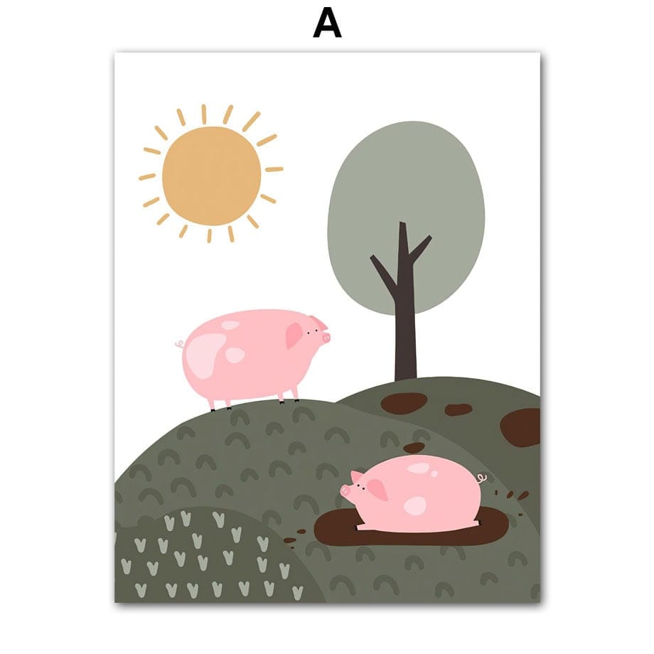 Poster Kinderzimmer Bauernhof Bauer Tiere Kuh Schwein Pferd Hahn I Kinderzimmer Bilder I Wand Deko I Kunst Druck I Deko Print I ohne Rahmen - justgoodmood