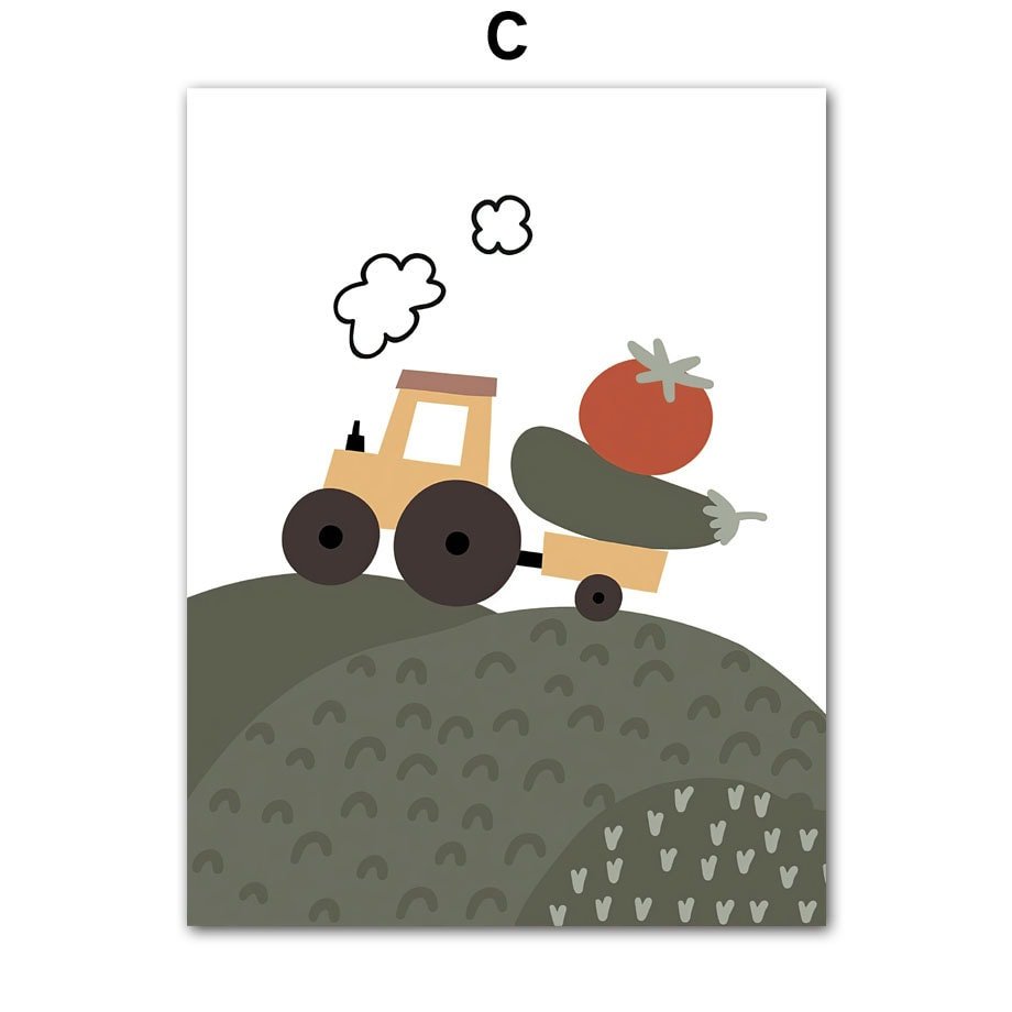 Poster Kinderzimmer Bauernhof Bauer Tiere Kuh Schwein Pferd Hahn I Kinderzimmer Bilder I Wand Deko I Kunst Druck I Deko Print I ohne Rahmen - justgoodmood