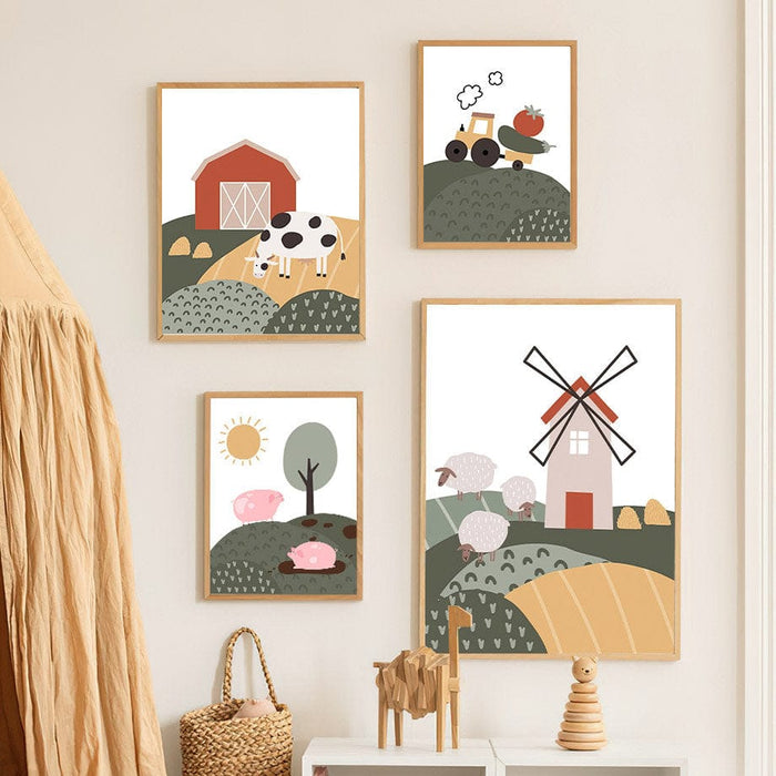 JUSTGOODMOOD Bauernhof Poster – Kinderzimmer Kunst