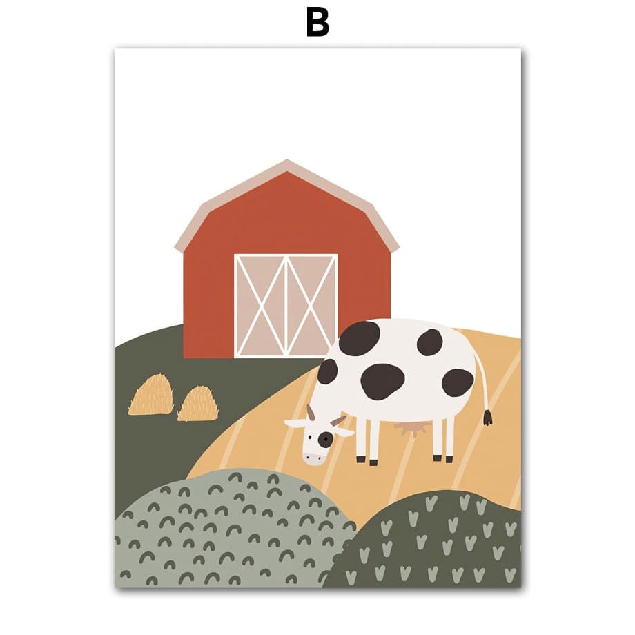 Poster Kinderzimmer Bauernhof Bauer Tiere Kuh Schwein Pferd Hahn I Kinderzimmer Bilder I Wand Deko I Kunst Druck I Deko Print I ohne Rahmen - justgoodmood