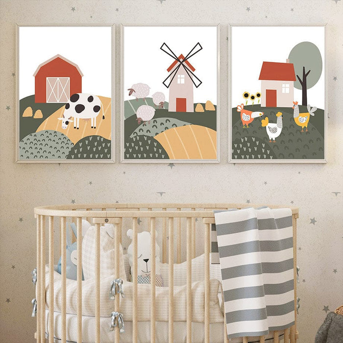 JUSTGOODMOOD Bauernhof Poster – Kinderzimmer Kunst