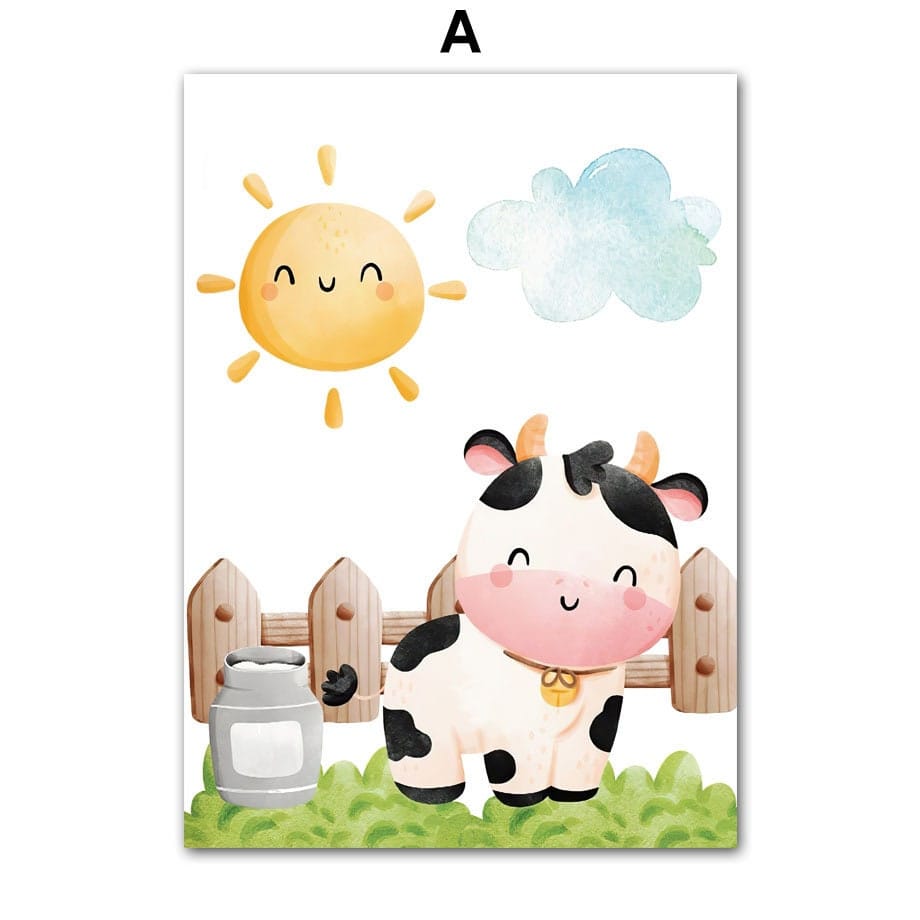 Poster Kinderzimmer Bauernhof süße Tiere Bauer Vogelscheuche I Kinderzimmer Bilder I Wand Deko I Kunst Druck I Deko Print I ohne Rahmen - justgoodmood